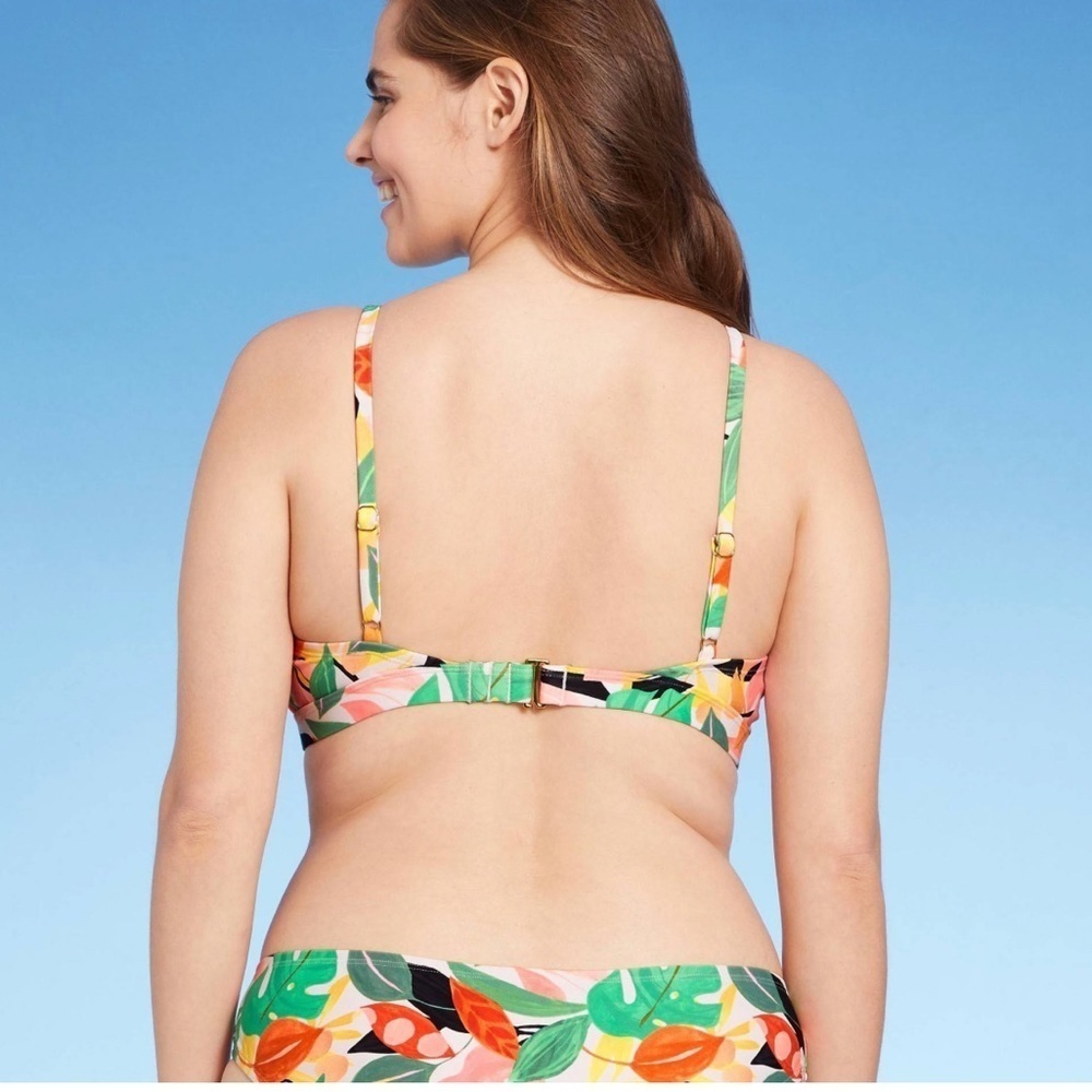 Kona Sol tropical leaves V-Neck Knot Bikini Top and Hipster Bottom medium - Picture 2 of 14